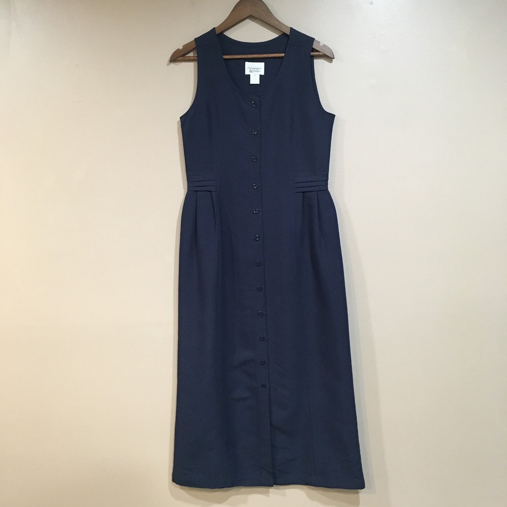 Christopher & Banks Sleeveless Maxi Dress Jumper Womens 6 Navy Blue Modest Long